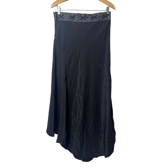 Haute Hippie Black Asymmetrical Maxi Skirt with Eyelet Lace-Up Waistband - Picture 2 of 3